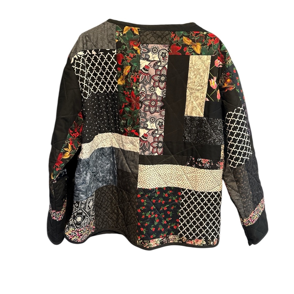 Chic Patchwork Black Pea Coat Quilted Jacket Black - image 4